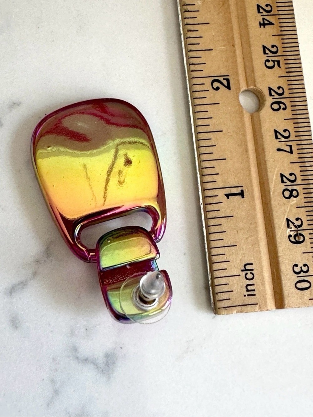 Magenta Iridescent Colorful Rainbow Earrings Acrylic Square Dangle Jewelry - Picture 6 of 7